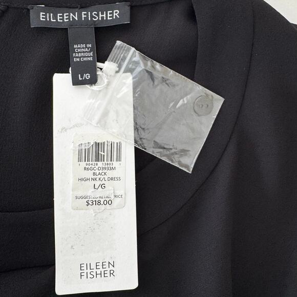 Eileen Fisher Silk Georgette Crepe High Neck Dress Sleeveless in Black L NWT - Picture 9 of 11